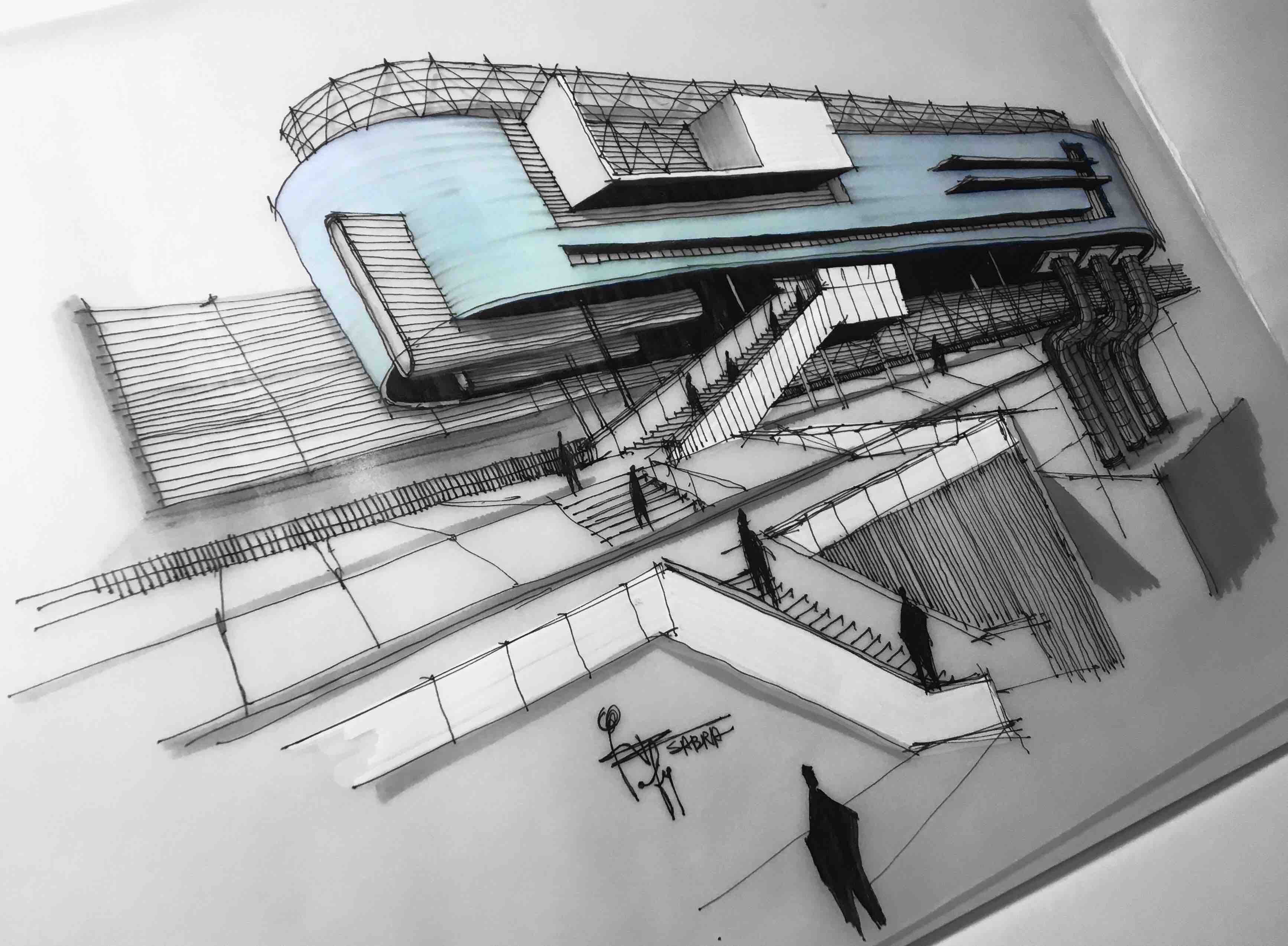 Architectural sketch by Rafiq Sabra|Sketches
